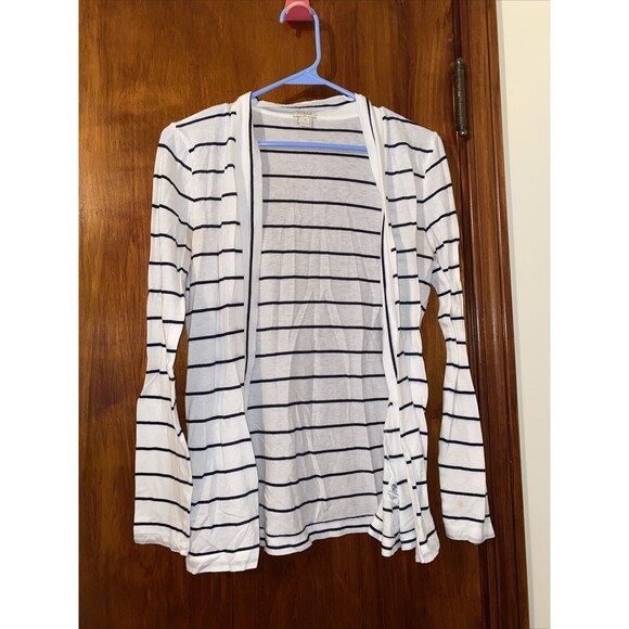 J. Crew Cardigan Sweater White Black Stripe Long Sleeve Coastal Classic Small - Picture 1 of 8